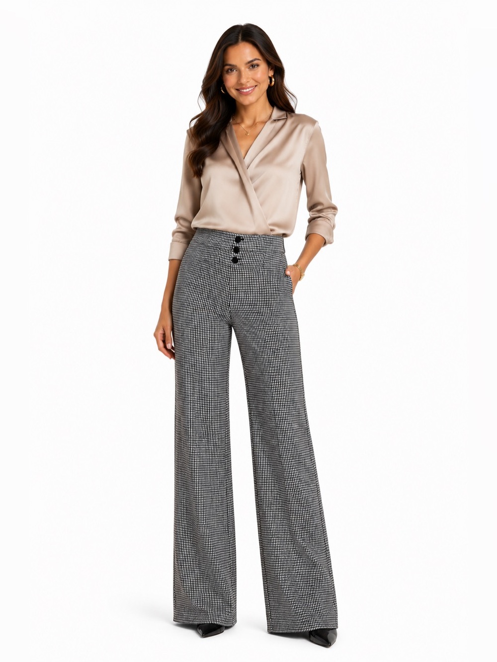 Ann Taylor Black & White Houndstooth Boot-Cut Pants